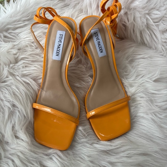 Steve Madden Bold Orange Strappy Heels - Picture 2 of 5